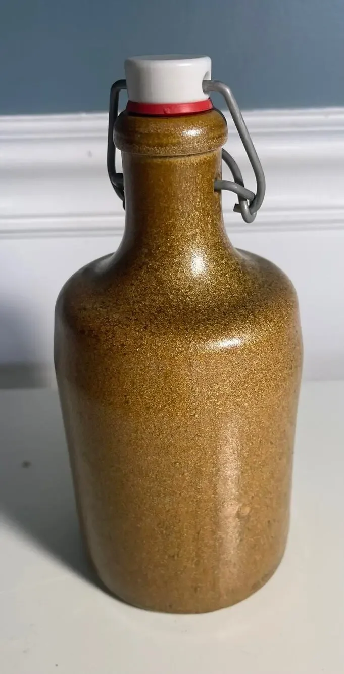 Vintage MCM Stoneware Bottle w/ Porcelain Lid & Bale